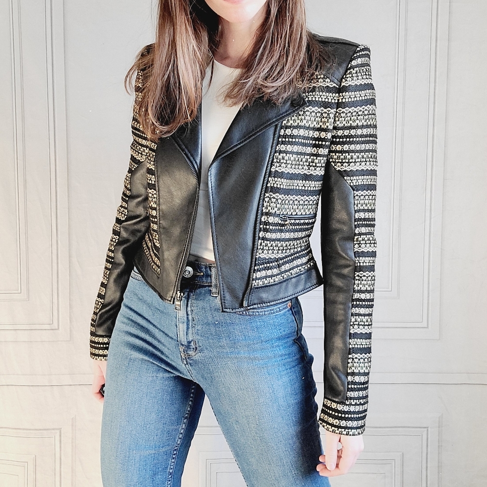 BCBGMAXAZRIA Leonardo Jacquard Moto Jacket
